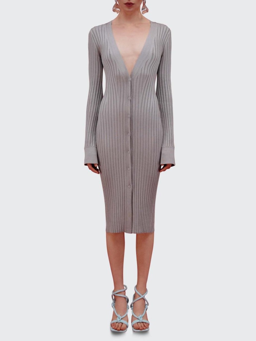 Galvan London Rhea Ribbed-Knit Cardigan Maxi Dress